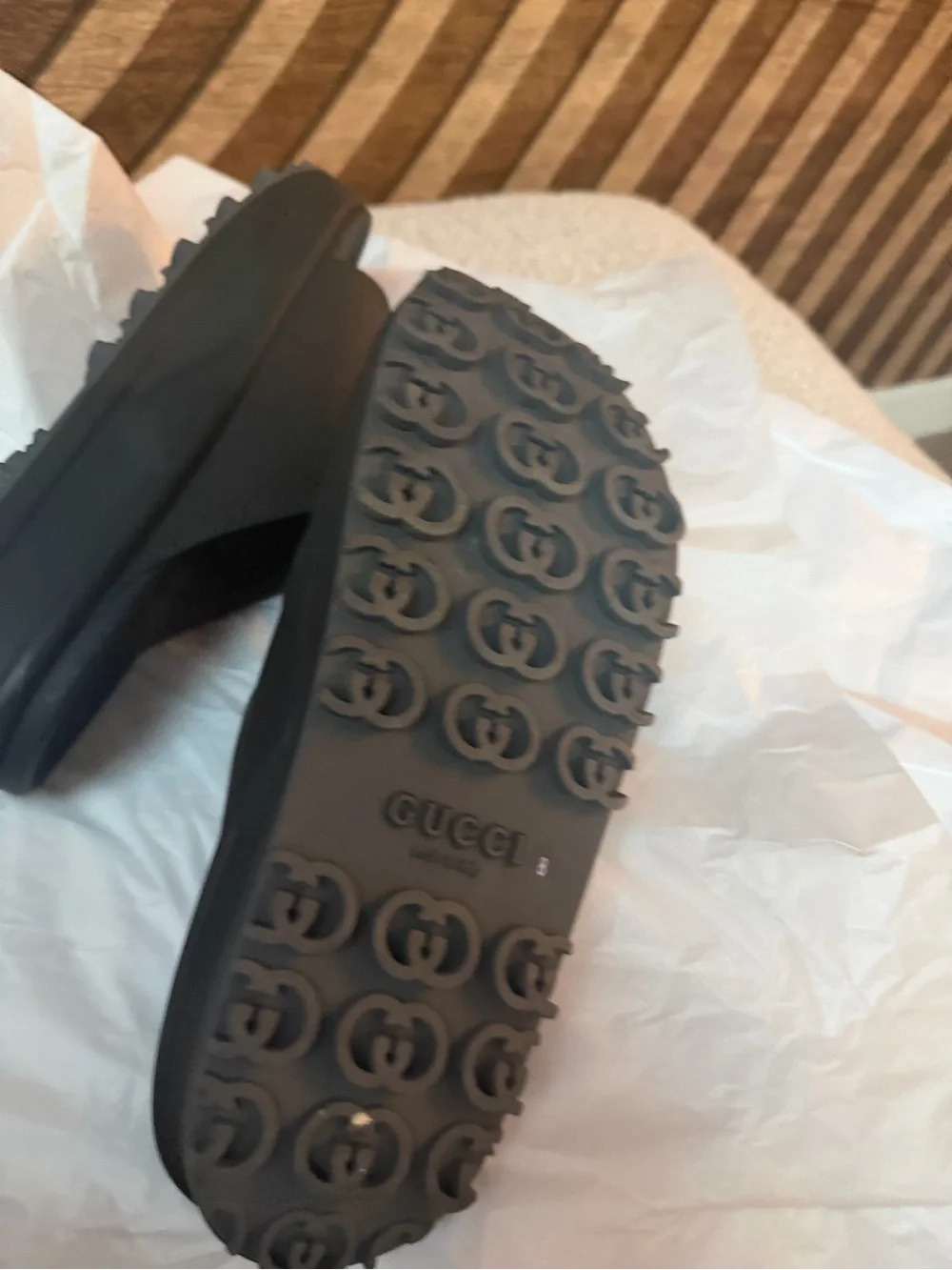Gucci Black Platform Slide Sandals with Embossed GG